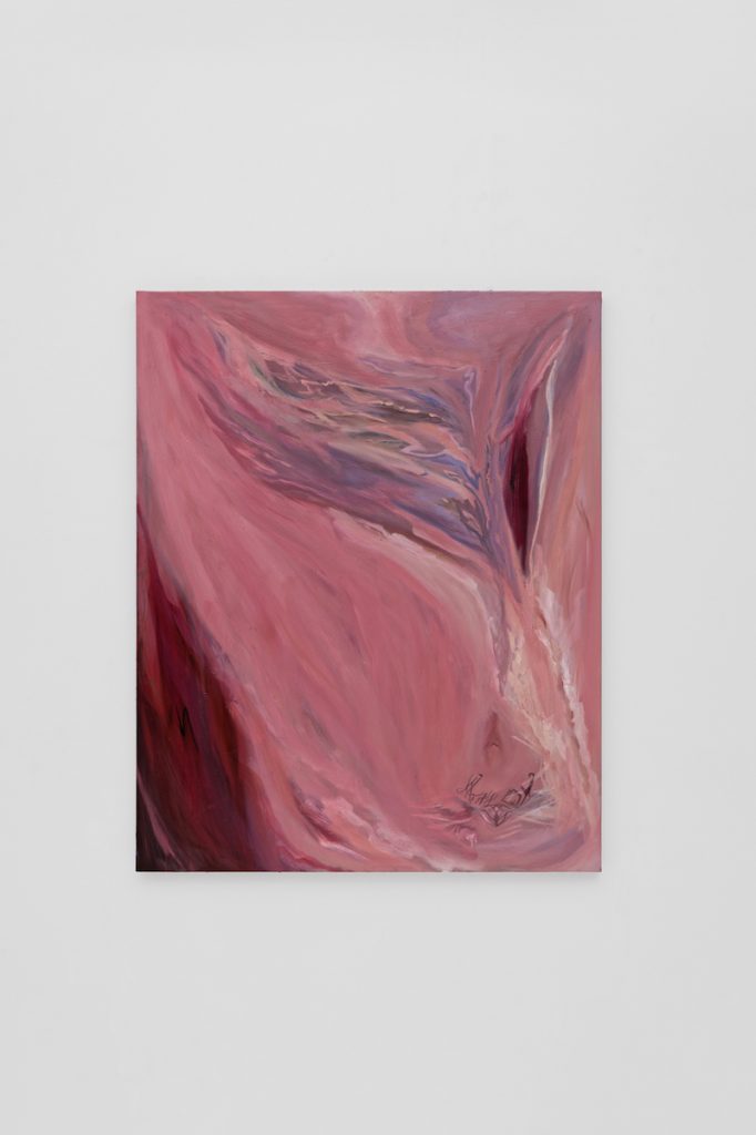 Sequoia Scavullo, A very hot painful day where my only movement was my fingers tracing A heat map of my angel's wooden floor, 2023, oil on canvas, 162 x 130 cm, unique
