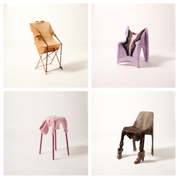 Quatre chairs (2011) Tirages numériques. Vêtements Emmaus et chaises trouvées dans la rue. 40 x 60 cm