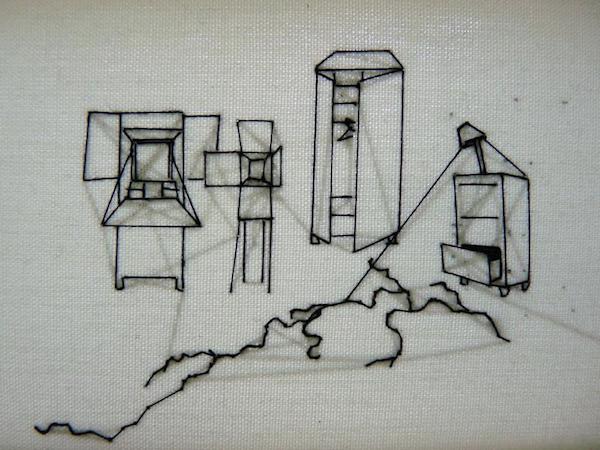 Lucie Picandet, Fissure, détail de broderie sur toile de lin enchâssée, 10x10cm, 2013