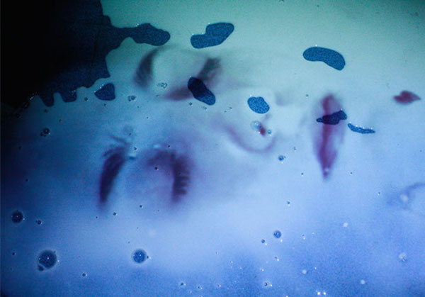 Juliette-Andrea Elie Installation, vidéo-projecteur, lait, dimensions variables, 2008