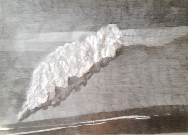 Juliette-Andrea Elie, Something about a storm Mine de plomb et embossement sur papier parchemin, 2014 ©J-A.Elie