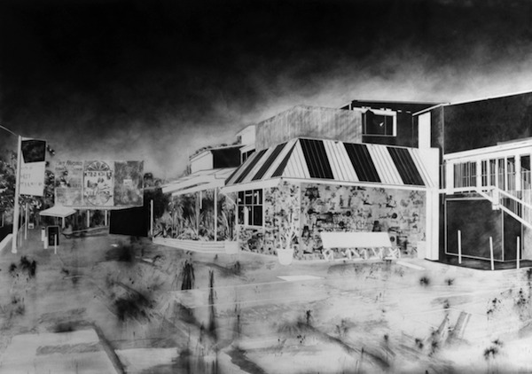 Maxime Duveau, Sunset Bar, Fusain, Tampons et transferts sur papier, 2015