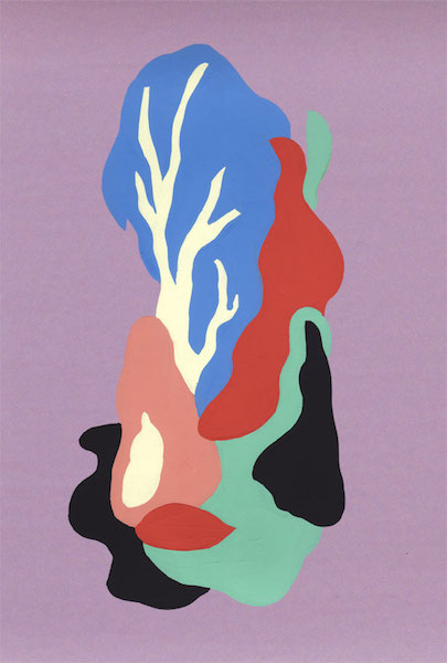 Florent Groc, Arbres, 2013. Gouache sur papier de couleur. 17 × 32 cm