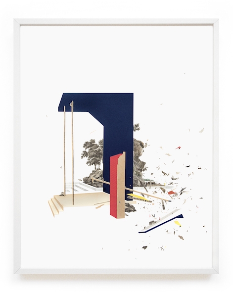 PAR ALIDADE EXCENTRÉE, LES GOMMETTES Dessins, collage de gravures et cyanotypes 40 x 50 cm Collection privée 2016