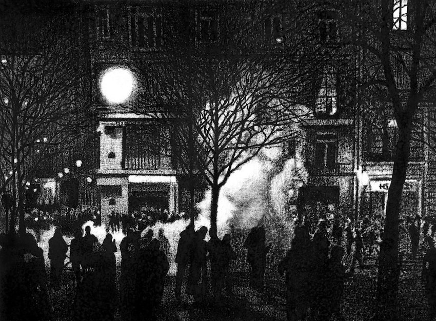 Thomas Lévy-Lasne, Manifestation 07, 2016. Fusain sur papier 54x76cm
