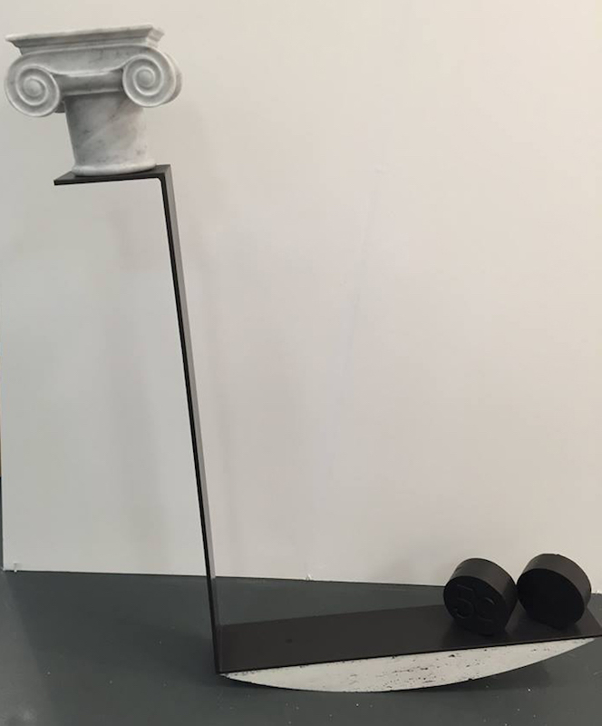 YIA ART FAIR #07 (Paris, Le Carreau du Temple). Emmanuele De Ruvo, Anachronism, 2016, marble, travertine, iron, 150 x 120 x 20 cm (Courtesy Galerie Montoro12 Art Contemporain)