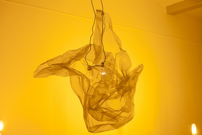 Nathalie Brevet_Hughes Rochette Barrié #4 (palissada) 2016 panneau de bois, lampes sodium a : aveuglées b : ne peuvent plus s'y loger 2012 grillage galvanisé, ampoules à filament, lampe sodium ©Nicolas Giraud - CACC