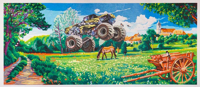 Truck, 2016. Feutre et broderie sur papier, 117 x 270 cm.