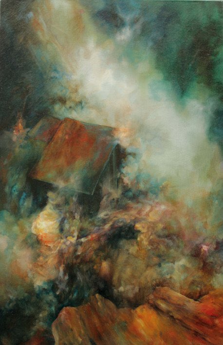 Émilie Sévère, Campement, huile sur toile, 54 x 81 cm, 2016