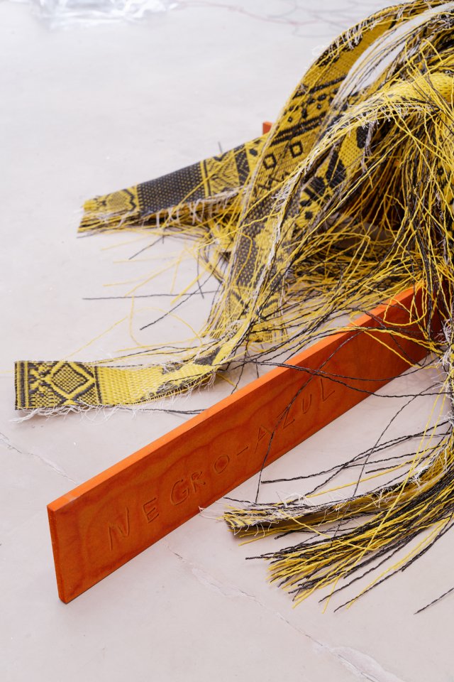 Détail de l’expo­­si­­tion de Julien Creuzet La pluie a rendu cela pos­si­ble à Bétonsalon - Centre d’art et de recher­­che, Paris, 2018. Image © Aurélien Mole.