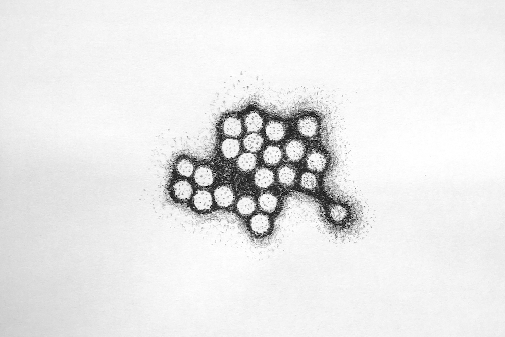 Rémi de Chiara, Réitération(s), pierre noire, graphite et encre sur papier, 30x42cm, depuis 2017