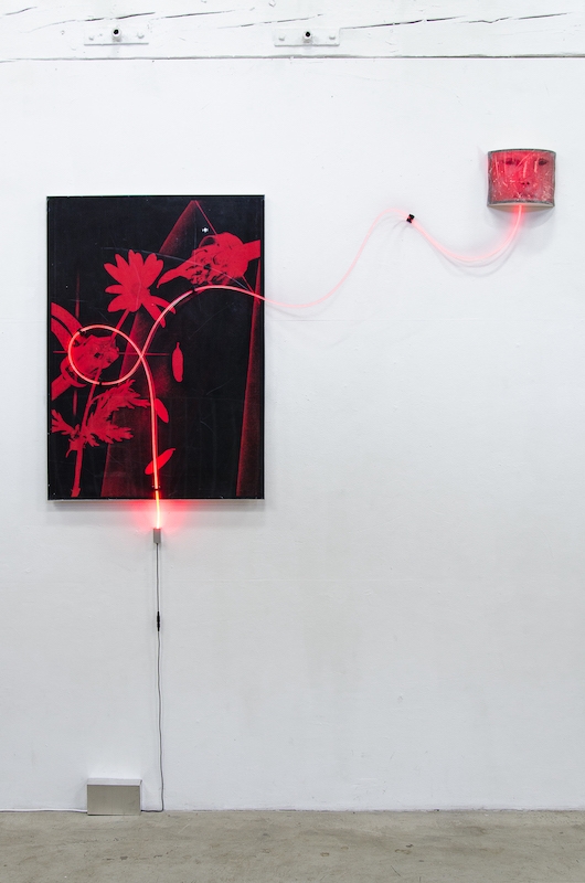 Jonathan Vidal, Programmed for love (music theme) - Tirage jet d’encre, fibre optique, impression sur tissu, bois 2018
