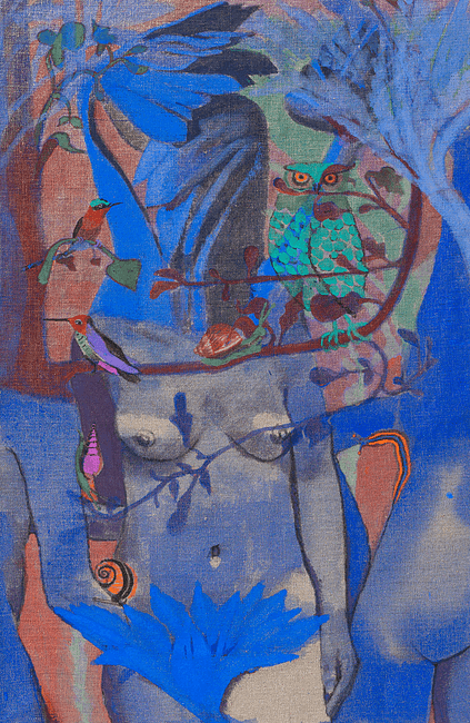 Julie Polidoro, Je suis un arbre II (hommage à Walerian Borowczyk), 2018. Technique mixte sur toile de lin, 70 x 46 cm. Courtsey artiste et Galerie Valérie Delaunay.
