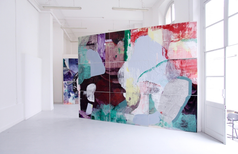 Côme Clérino, 3 Rue du Débarcadère  Vue exposition [arch] Second Œuvre Techniques mixtes sur toile montée sur bois, 310 x 420 cm, 2016. 