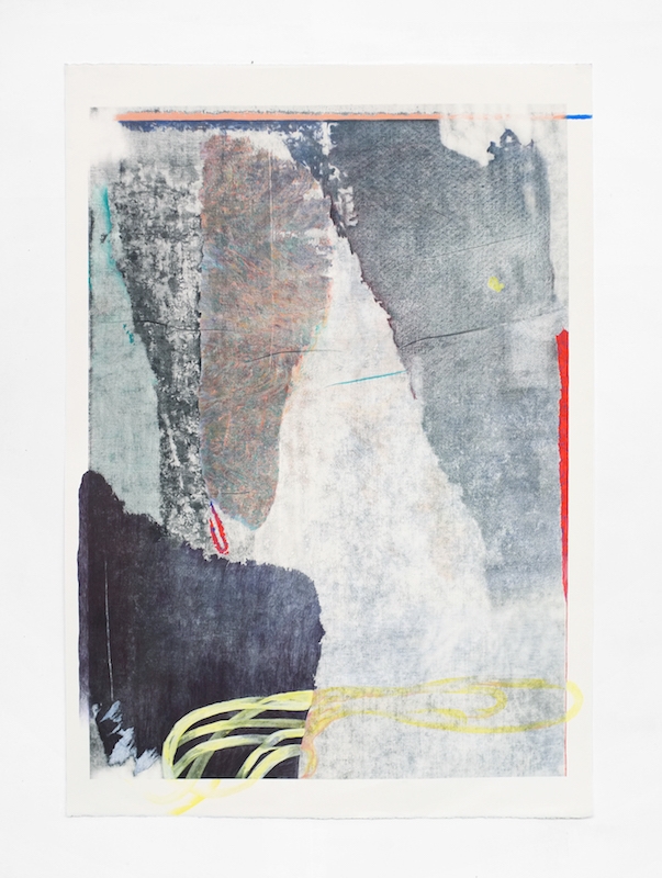 Côme Clérino, REVERS BLEU DEUX Transfer, acétone, acrylique, pastel, bâton à l’huile, crayon de couleur, feutre et mine graphite sur papier, 140 x 100 cm, 2017.