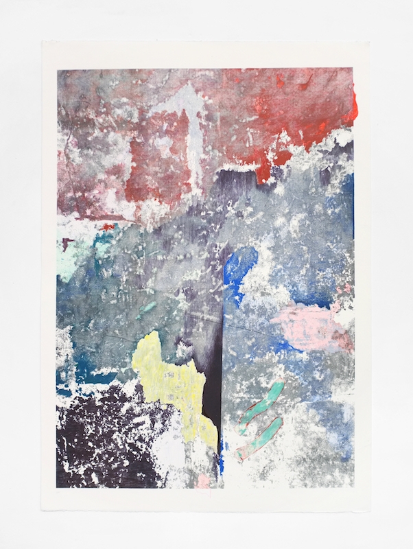 Côme Clerino, REVERS BLEU TROIS Transfer, acétone, acrylique, pastel, bâton à l’huile, crayon de couleur, feutre et mine graphite sur papier, 140 x 100 cm, 2017