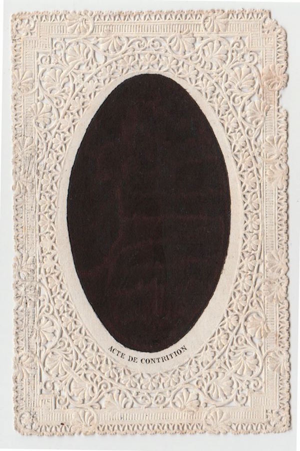 Léo Dorfner, Acte de contrition, Feutre sur carte pieuse, 2018. Courtesy artiste.