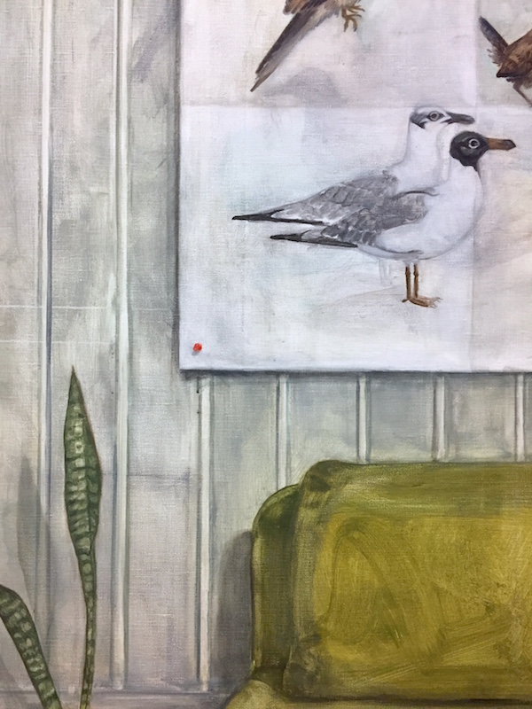 Nathanaëlle Herbelin, (La conférence des) Oiseaux de Paris et de sa banlieue (détail), 2018, huile sur toile, 160 x 180 cm © In-box, Photographie Nathanaëlle Herbelin