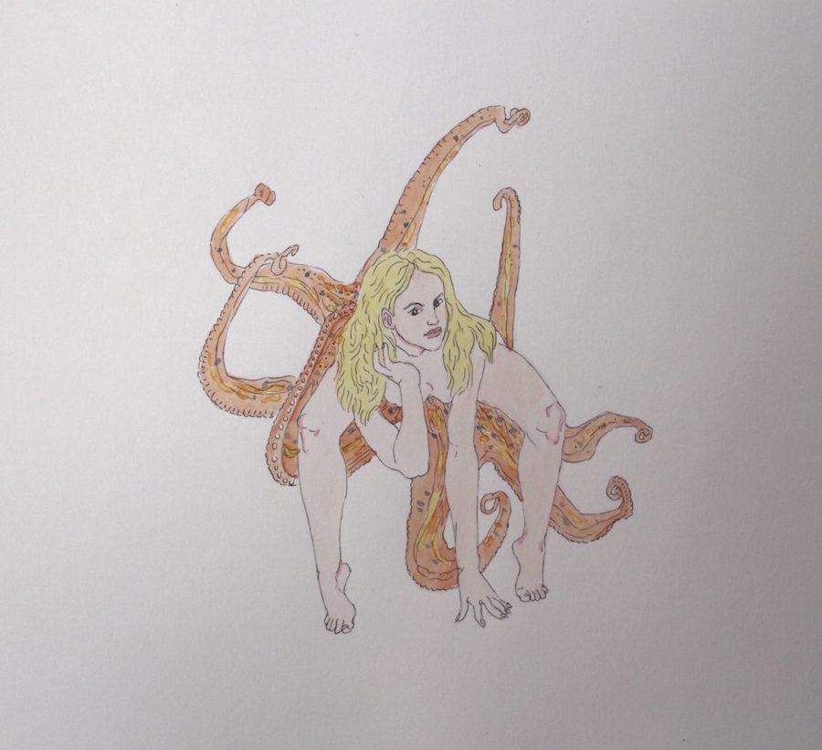 Arthur Bouet, La pieuvre, encre et aquarelle, 48 x 48 cm, 2018. Courtesy artiste.