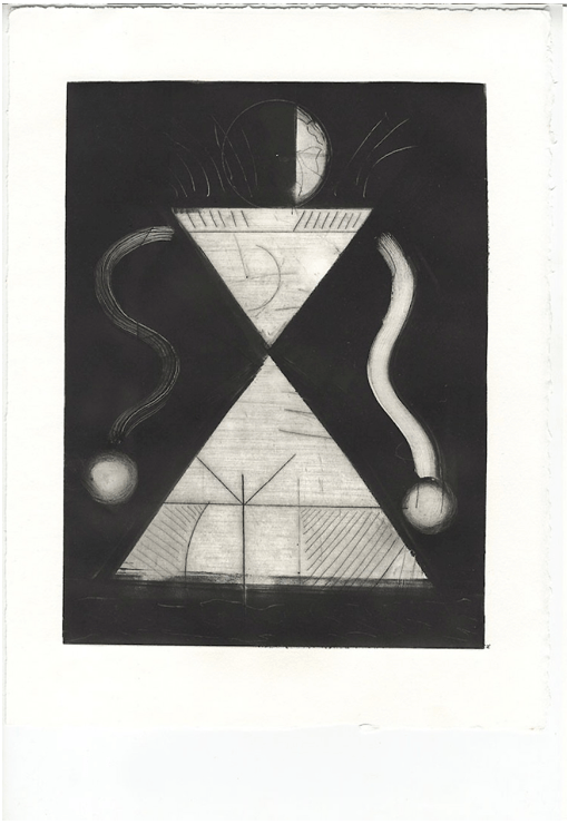 Estampe sans titre, 28 × 38 cm, gravure et monotype sur zinc, 2018
