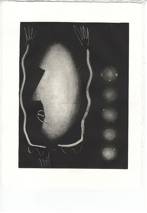Estampe sans titre, 28 × 38 cm, gravure et monotype sur zinc, 2018