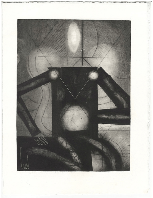 Maximilien Pellet, Estampe sans titre, 28 × 38 cm, gravure et monotype sur zinc, 2018