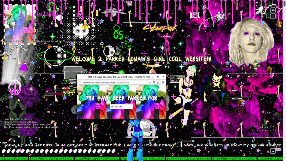 Exhibition view (screenshot) / Parkeddomaingirltombstone.net ~ remixed of Mouchette by Martine Neddam (1996), Parkeddomaingirltombstone.net, 2018
