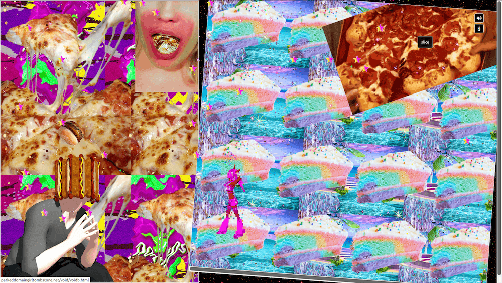 Exhibition view (screenshot) / My girlfriand came back from the void by Parked Domain Girl (2018) ~ remixed of My boyfriend came back from the war by Olia Lialina (1996), Parkeddomaingirltombstone.net/void/, 2018
