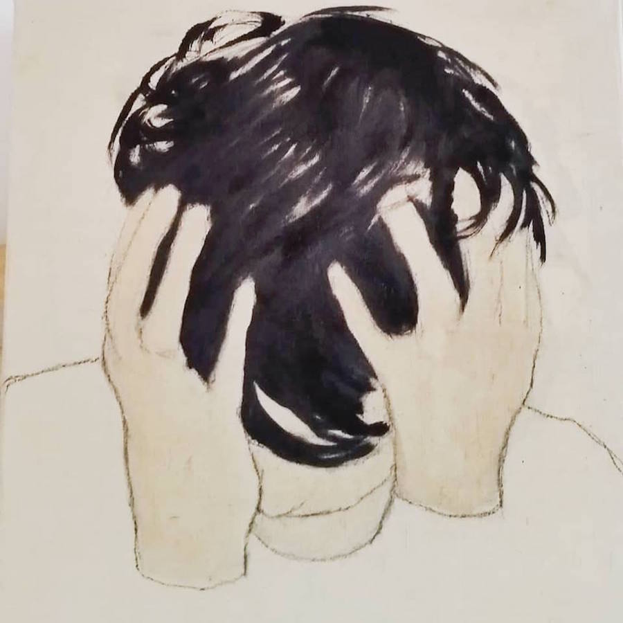 L'effondrement du samouraï n°14, 2018. Huile et fusain sur toile, 55 x 46 cm