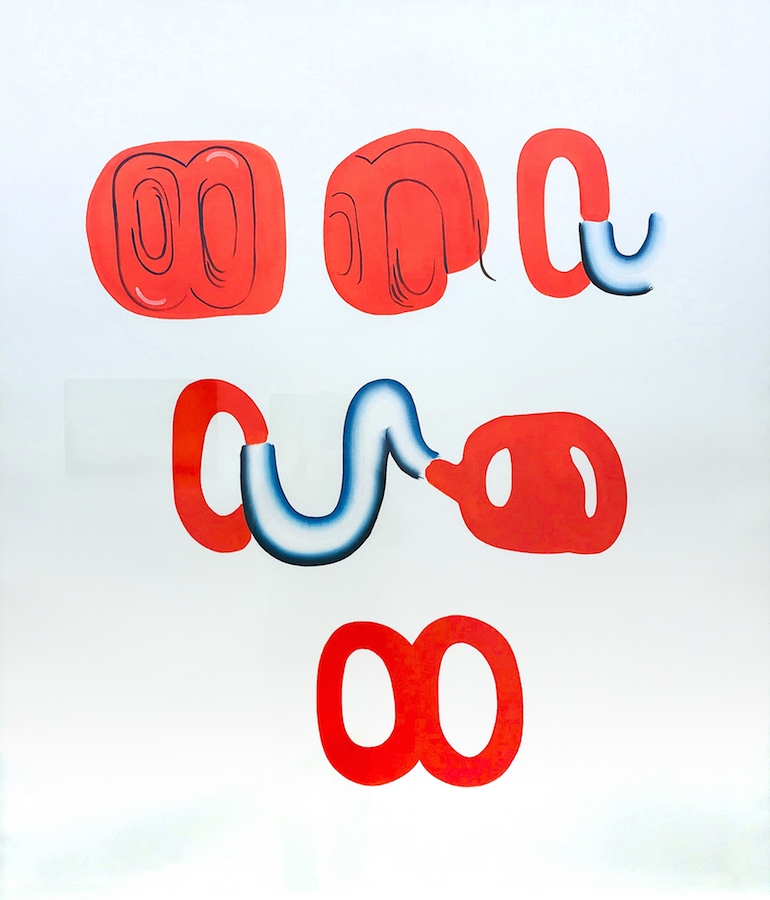 Io Burgard, La contrainte du mouvement, 2018. Encre et gouache sur papier, 135 x 109 cm. Courtesy de l’artiste et Galerie Maïa Muller