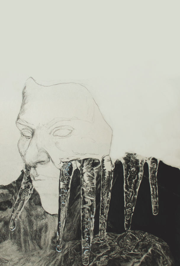Cornelia Eichhorn, Du lait bleu jusqu'à l'épaule, 2017. Graphite, 40x50cm. ADAGP2017