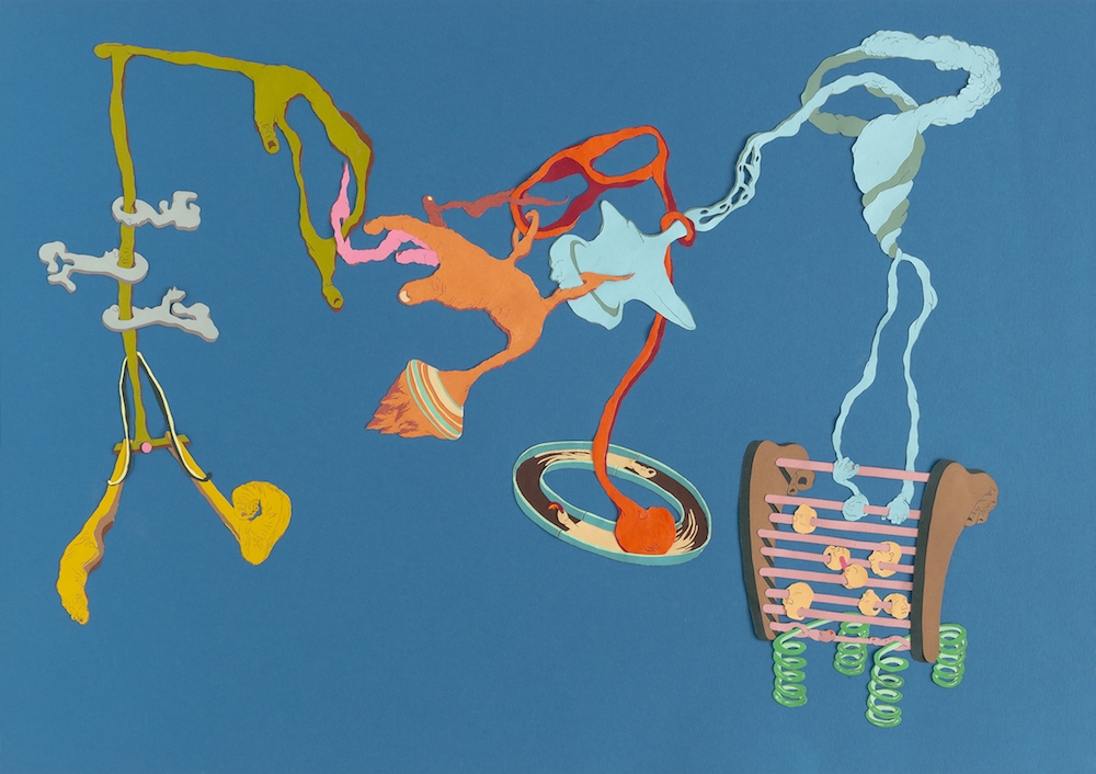 Cornelia Eichhorn, Le dard indomptable, 2019. Papiers découpés, collage, 50x70cm. ADAGP2019