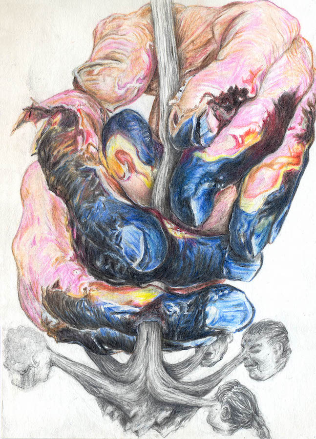 Cornelia Eichhorn, QUIRL, 2018. Crayons couleur, graphite, 10x15cm. ADAGP2018