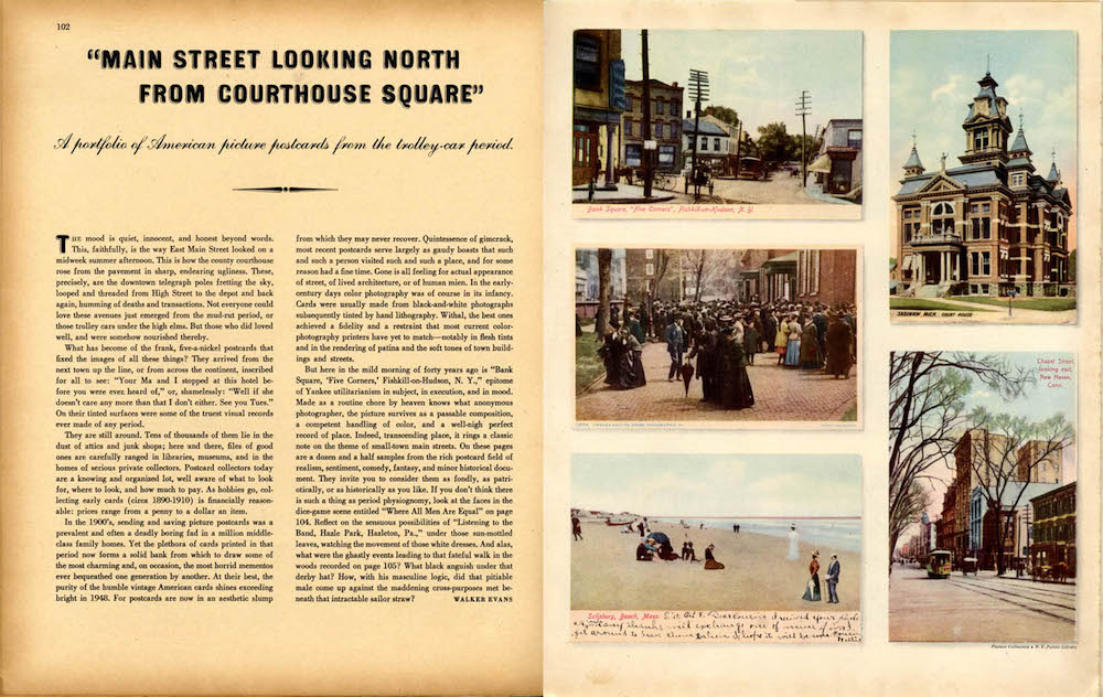Walker Evans, Main Street Looking North from Courthouse, 1948. Exposition Cartes postales. Nouvelles d’un monde rêvé, Musée départemental Arles Antique, du 1er juillet au 25 août 2019 dans le cadre des Rencontres de la photographie d’Arles