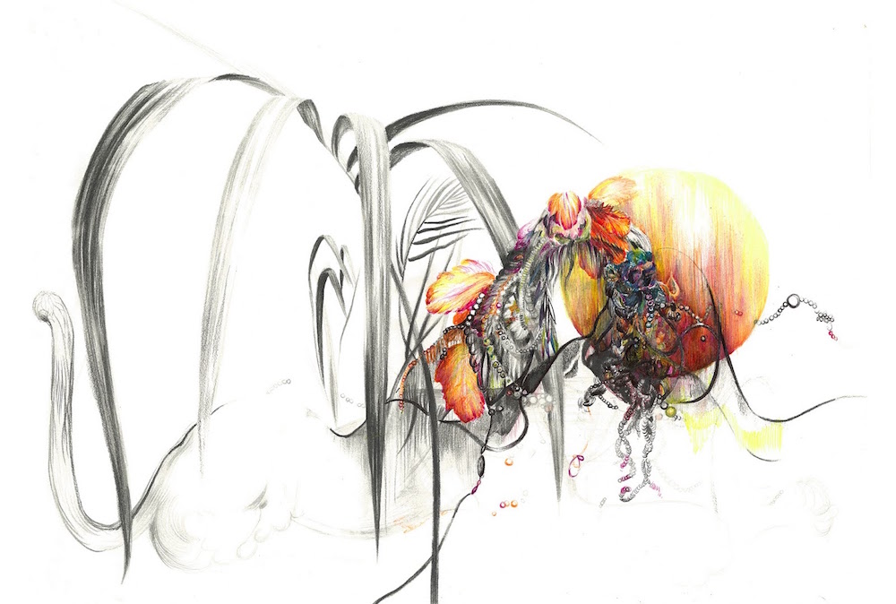 Vanina Langer, Naissance Sphinx, crayons, stylo sur papier. . Exposition « Allée des Sphinx » avec Julien Deprez, Vanina Langer, Romain Trinquand, Claire Vaudey jusqu’au 25 Août 2019 au Louxor Paris