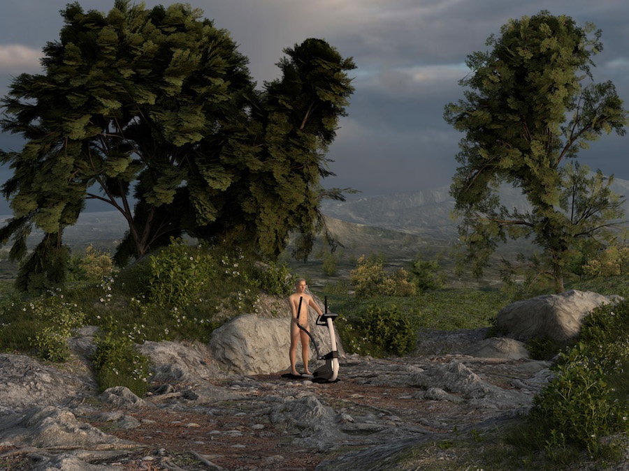 Lucas Seguy, Paysage avec Homme s'exercant (D'après Paysage avec homme buvant de Nicolas Poussin)