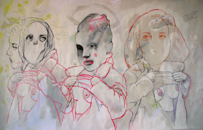 Ghyslain Bertholon, Face à Face avec Anna Thomson, 2010 Craie, fusain et acrylique sur papier, 150 x 95 cm