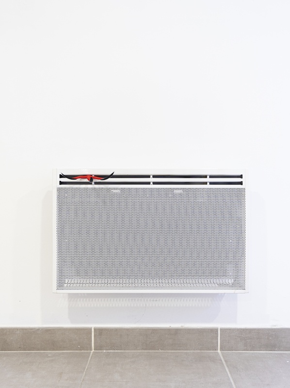 Léo Fourdrinier, I Feel Alive and the world I’ll Turn it Inside Out, Yeah, 2020, Etoile de mer peinte, faux ongles, radiateur – 68 x 44 x 24 cm