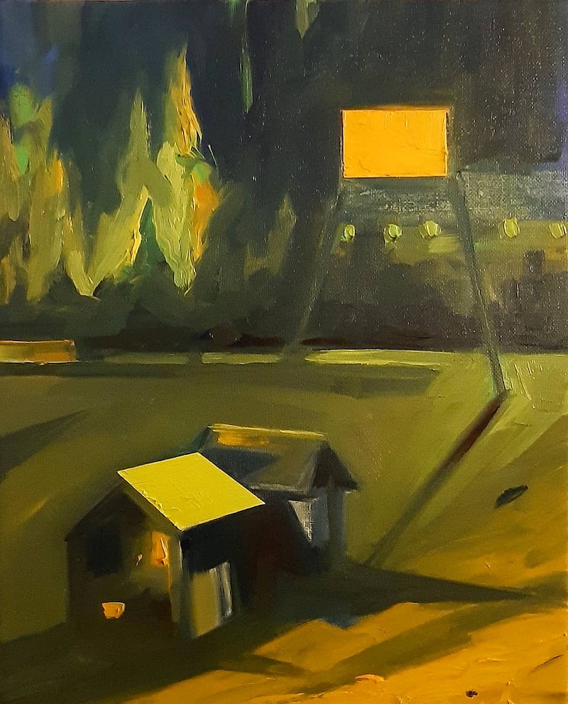 Karine Hoffman, escape game 6048, 2020. Huile sur toile, 35 x 27 cm