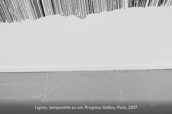 Marta Budkiewicz, Lignes. Réalisation in situ, temporalité au sol. Progress Gallery Paris, juin-juillet 2017