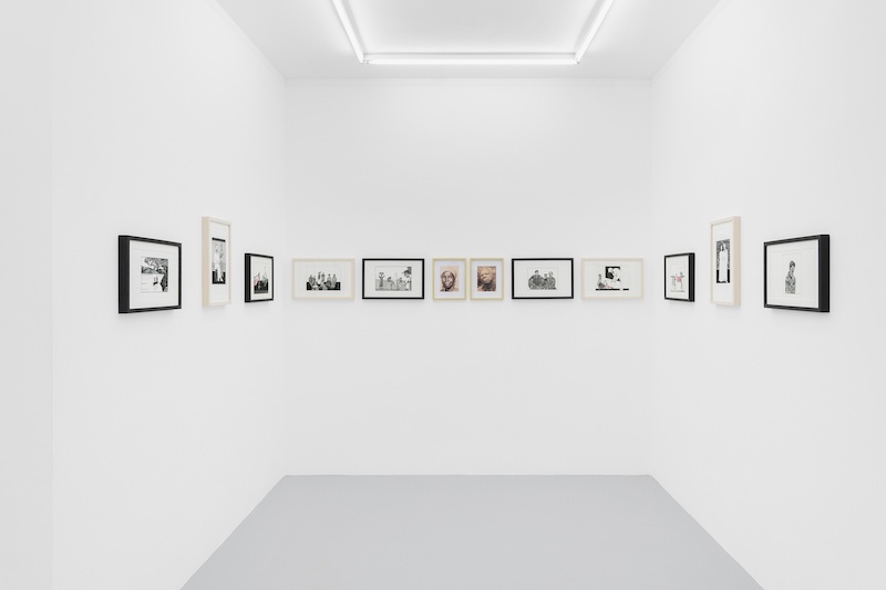 Michèle Magema, Cultiver les champs à la suédoise, 2020, Indian ink on paper and prints on Hahnemühle paper (12 parts), variable dimensions - installation Courtesy Irène Laub Gallery, photo by Hugard and Vanoverschelde