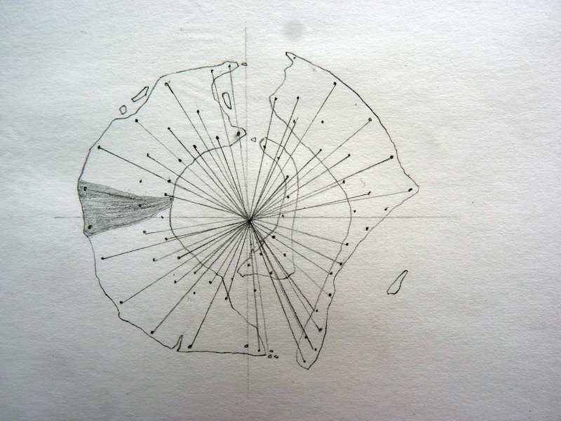 Aurélien Mauplot, Carte des positions des Paoratu mato (2008) 20 x 15 cm Mine