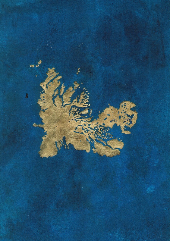 Aurélien Mauplot, Les éternelles (Kerguelen, BjØrnØya, Bengladesh) 21 x 29,7 cm Acrylique et feuille d’or sur papier 2019
