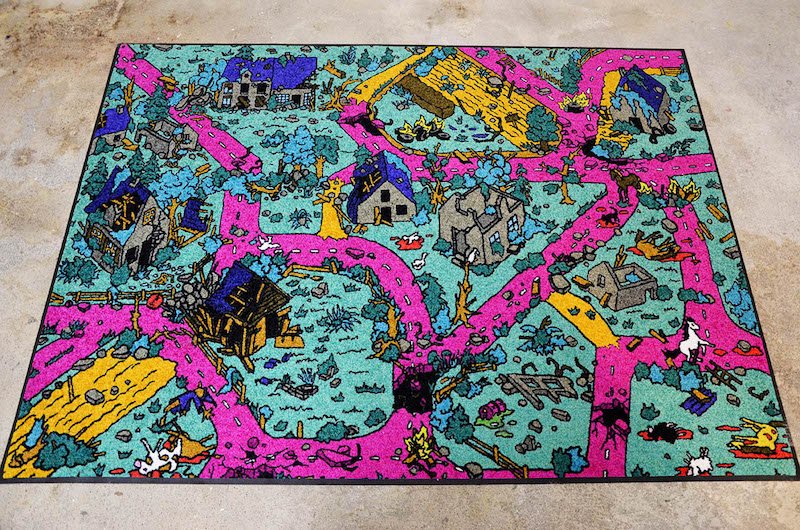 Marie Havel, "Tapis de jeux, 3", impression sur tapis, 150x200 cm, pièce unique, 2019