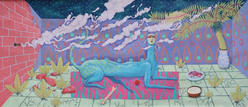 Caroline Dargère, chien bleu, 2020, peinture acrylique, 496x220cm - Residence #64 - Usine Utopik - ©Usine Utopik