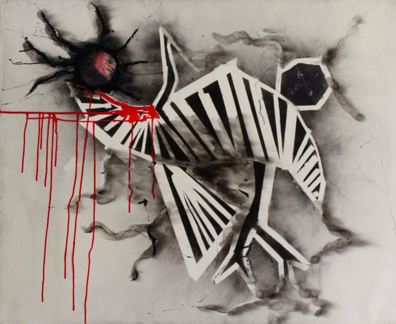 GeraIdine TOBE Ascension, 2012 (Kinshasa) Fumée, acrylique et pochoir, 100 x 80 cm