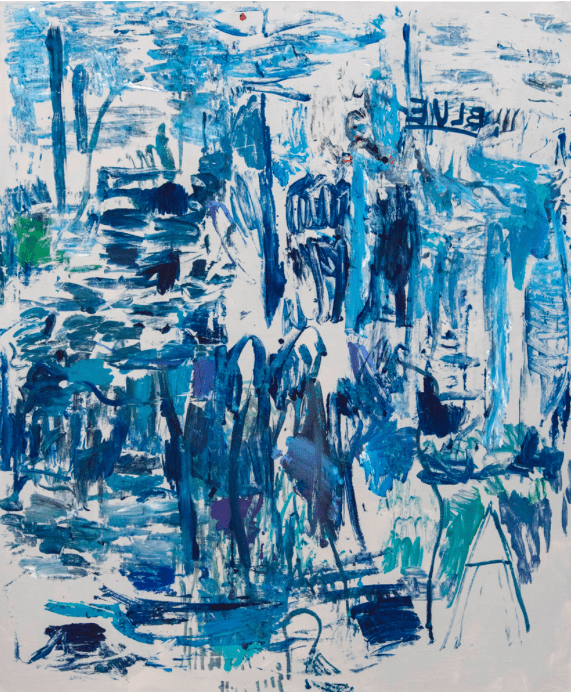 Michaële-Andréa Schatt, Blue, 2020. DétailTechniques mixtes sur toile 180 x 150 cm Courtesy artiste et Galerie Isabelle Gounod