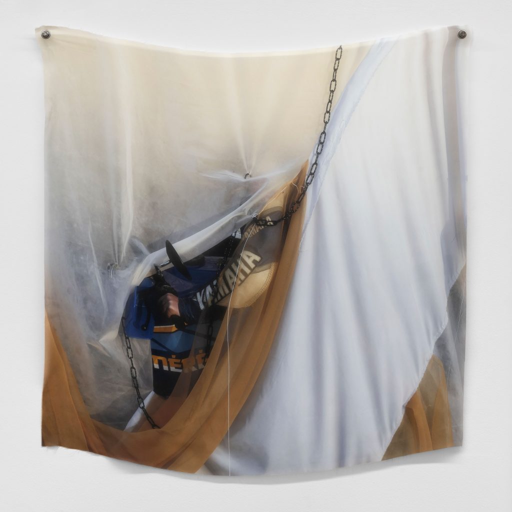 Julien Boudet, Samuel Fasse Let's Ride, 2021 Sustainable print on synthetic recycled fiber 100 x 100 cm