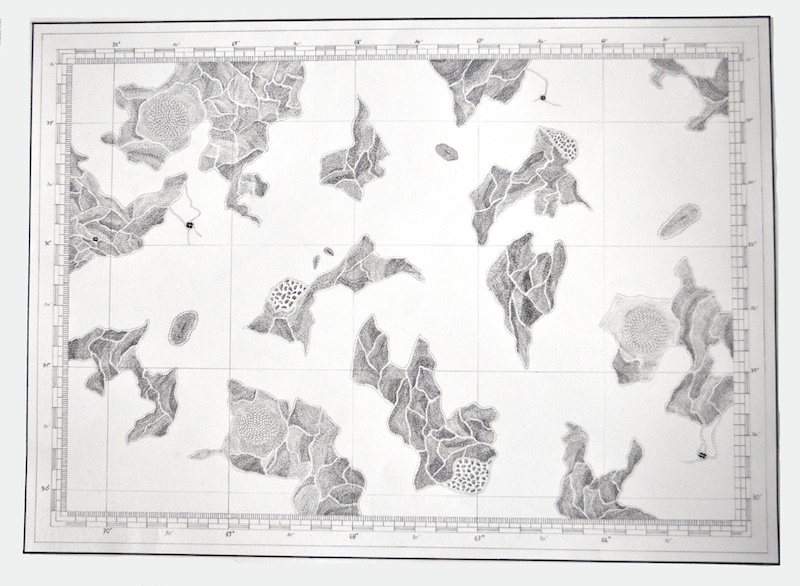 Nathalie Borowski, Les grands fonds #3 – Dessin d’après coordonnées sous-marines sur papier BFK Rives – 56x76 cm