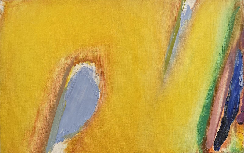 Olivier Debré, Tout jaune tache bleue, huile sur toile monogrammée, 23x36 cm, 1992